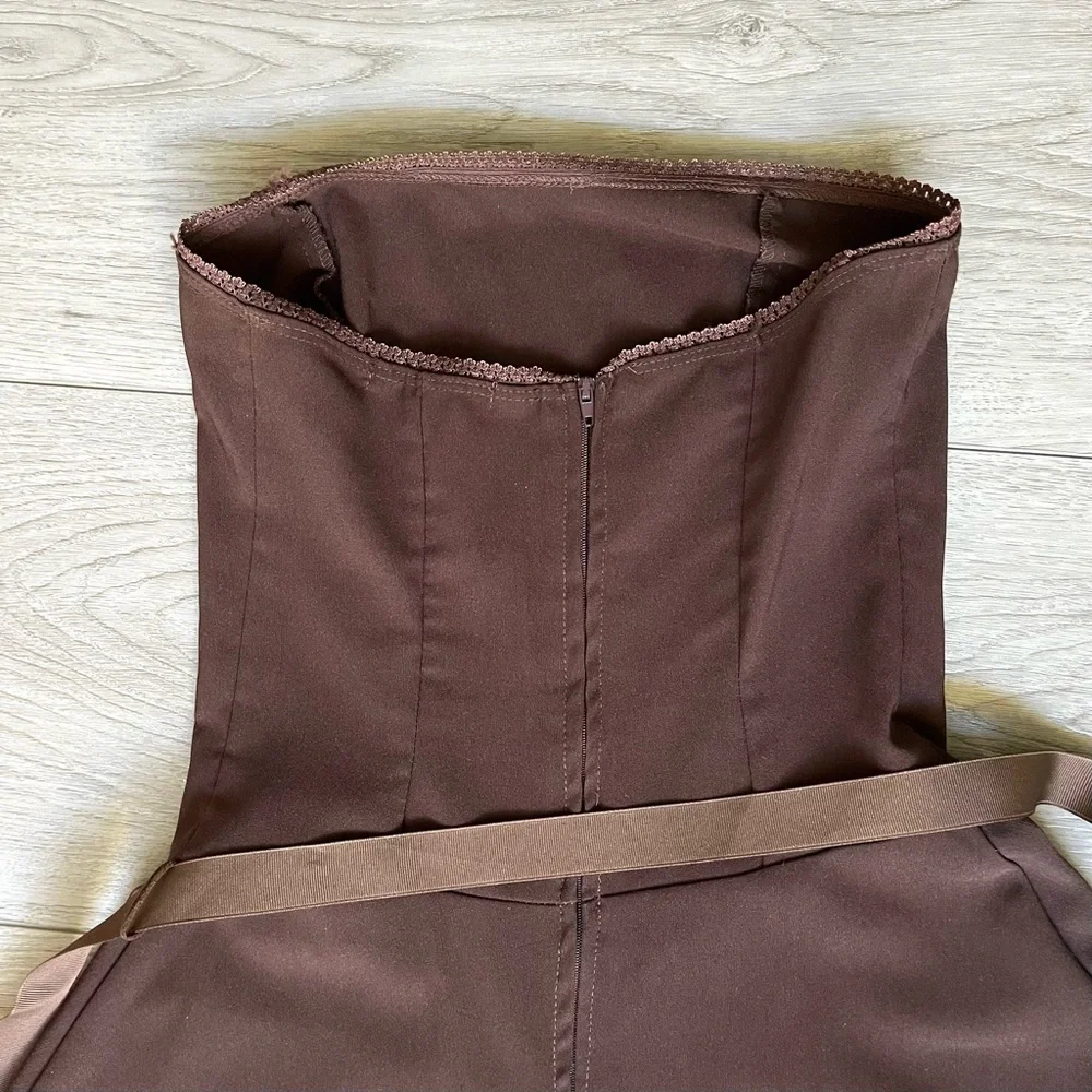 Vintage Charlotte Russe Strapless Brown A-Line Dress - Picture 6 of 10